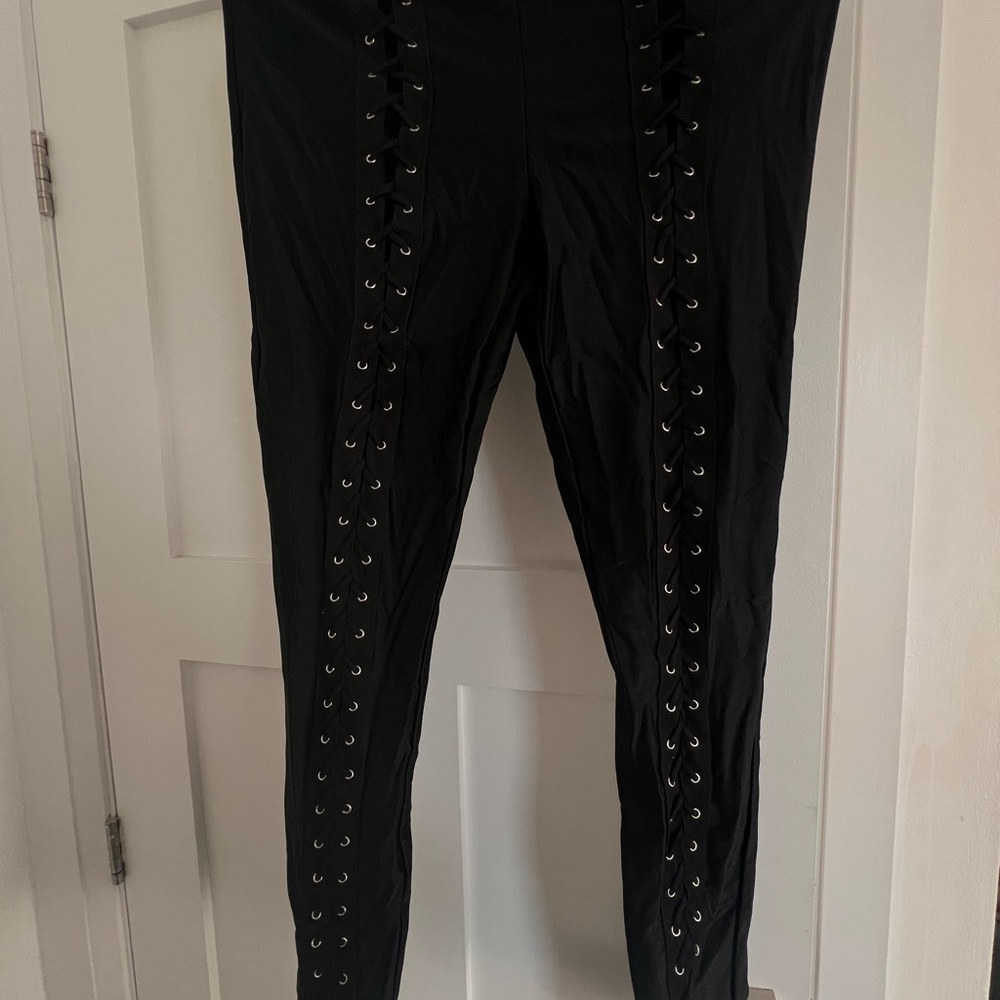 Forever 21 Black Lace-Up leggings